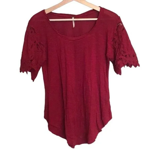 Free People Mallary's Battenburg Raspberry Lace Sleeve Top - Picture 5 of 8